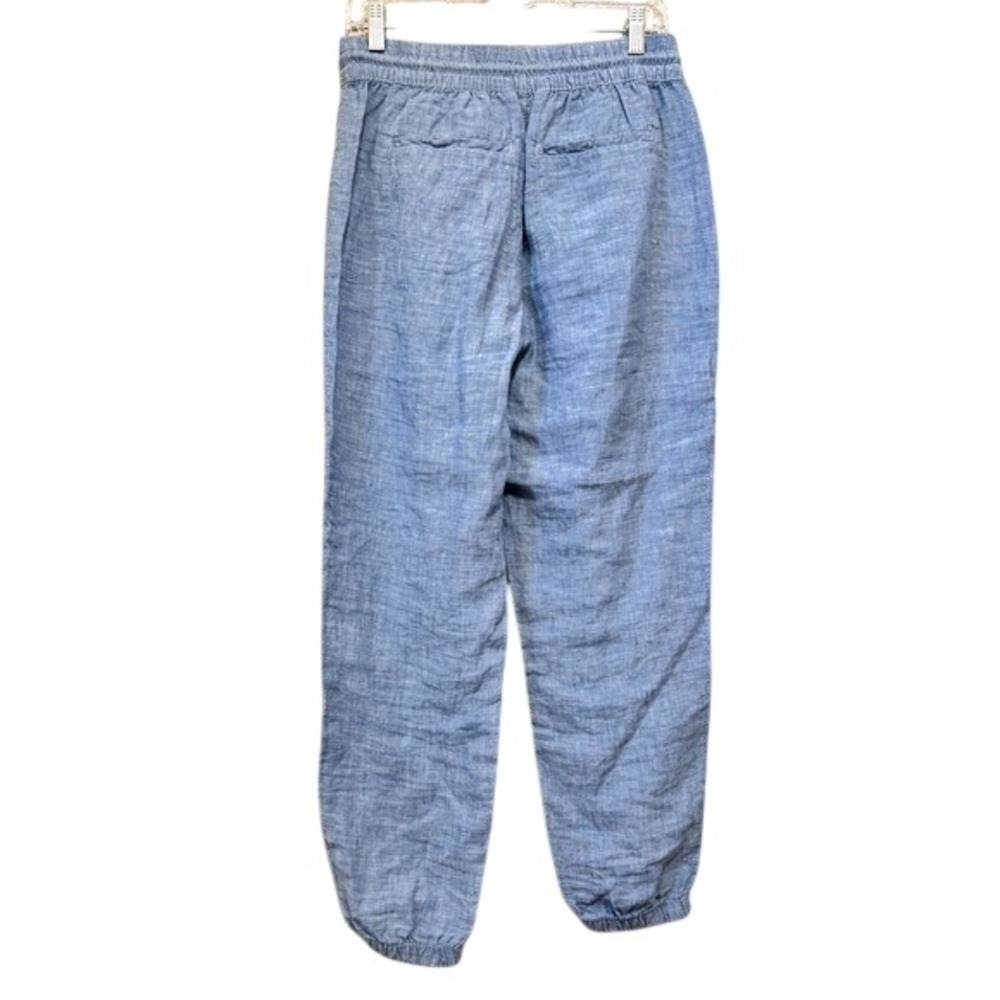 Athleta 4 Linen Jogger Pants Blue Casual Beach Coastal Summer 100% Linen - Picture 2 of 10